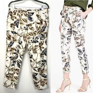 J. Crew Linen Pants Size 8 Gold Foil Leaf Floral